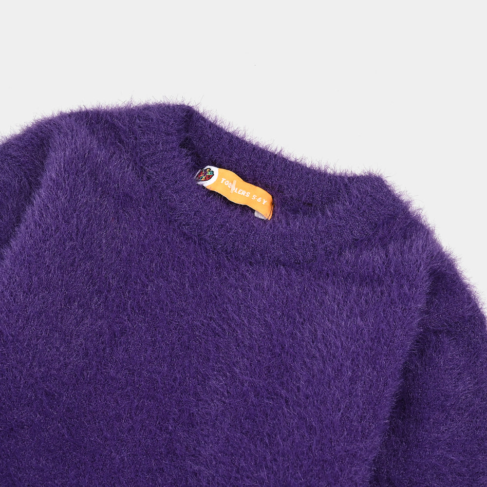 Girls Feather yarn Sweater-Purple