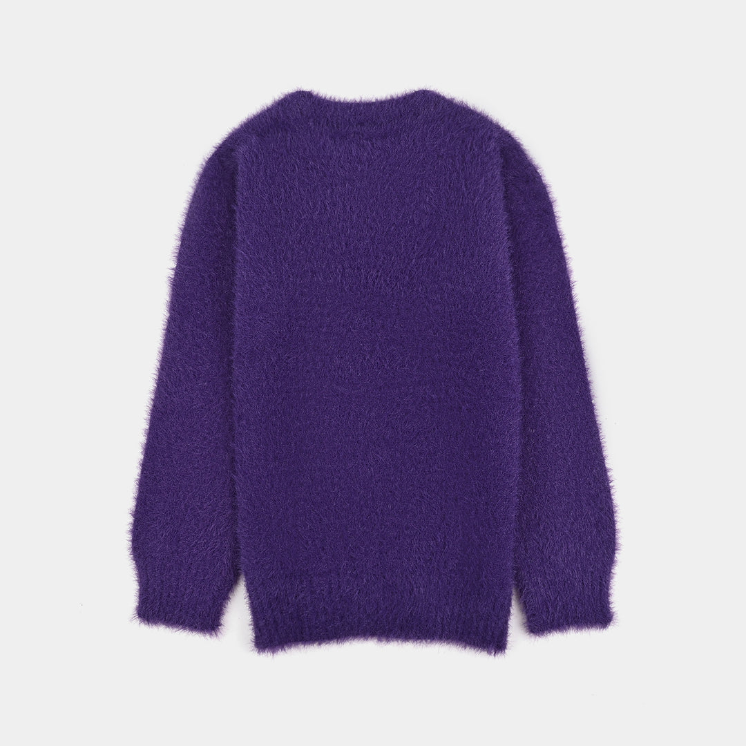 Girls Feather yarn Sweater-Purple