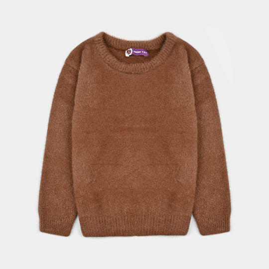 Girls Feather yarn Sweater-BROWN