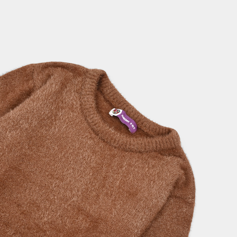 Girls Feather yarn Sweater-BROWN
