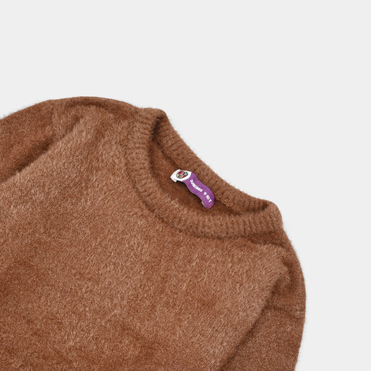 Girls Feather yarn Sweater-BROWN