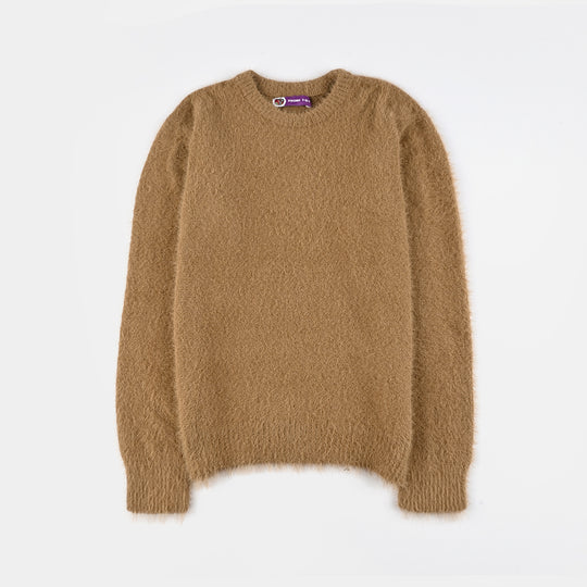 Girls Feather  Yarn Sweater-Feather-Light Brown