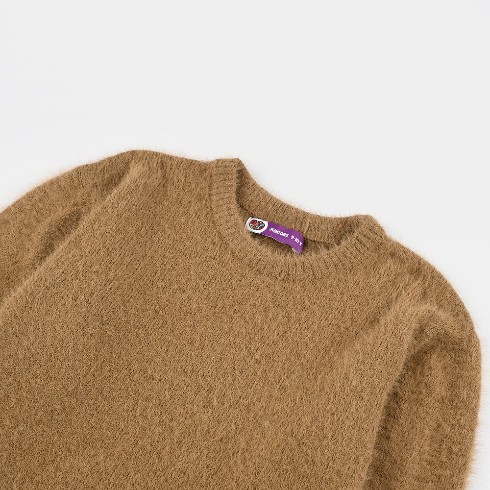 Girls Feather  Yarn Sweater-Feather-Light Brown
