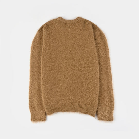 Girls Feather  Yarn Sweater-Feather-Light Brown