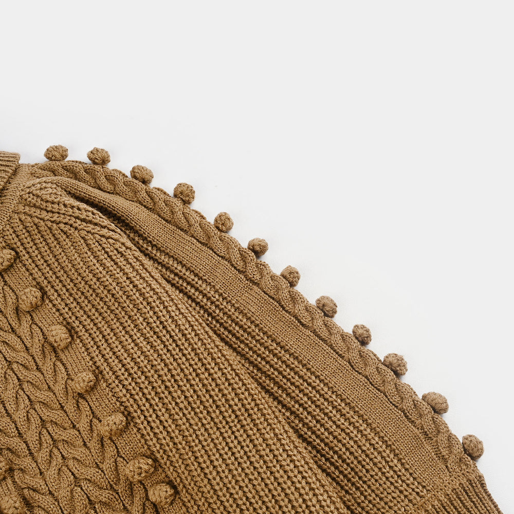 Girls Acrylic Sweater-Pom Pom -Light Brown