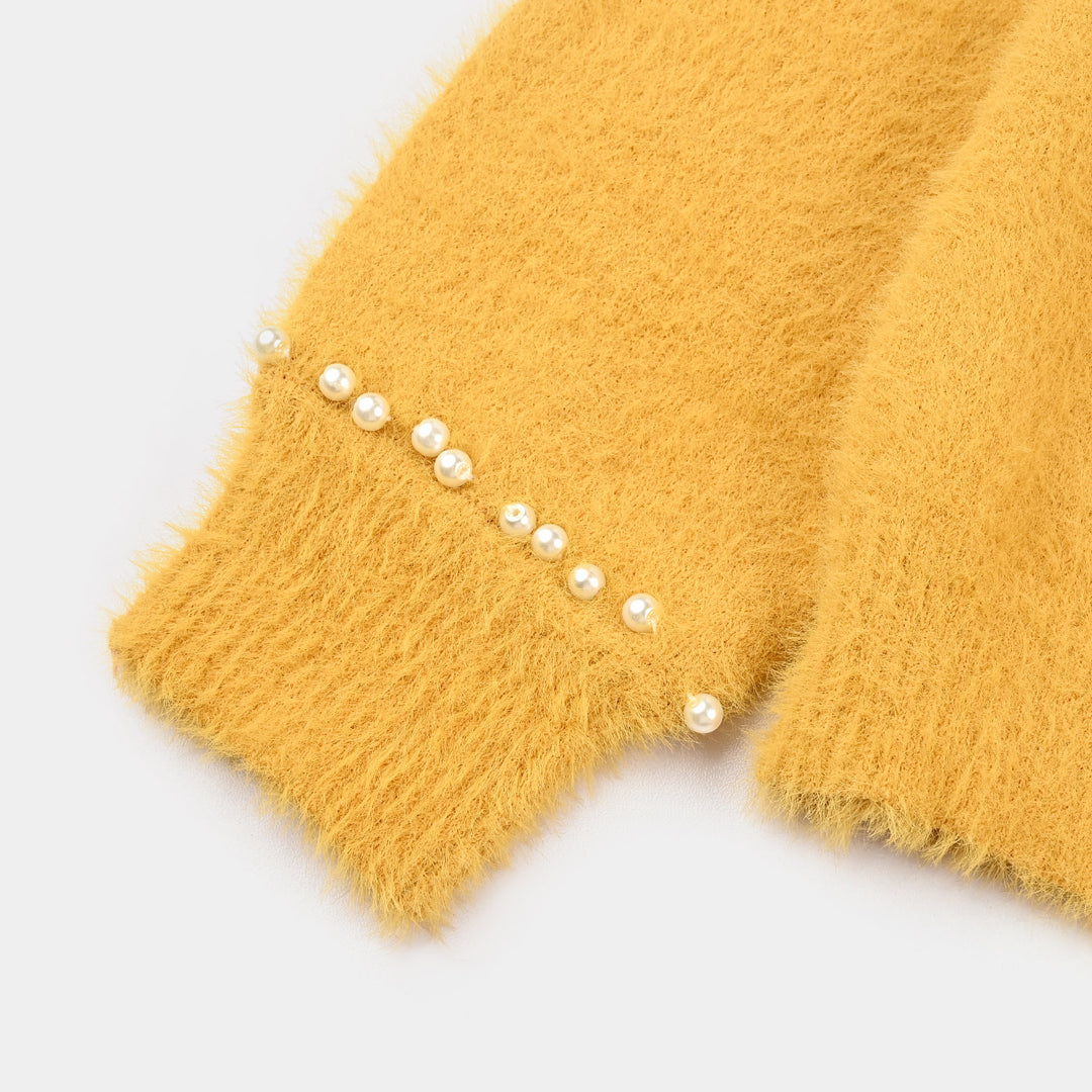 Girls VPN-Acrylic Sweater-Mock Neck Pearls-Lt.Mustard