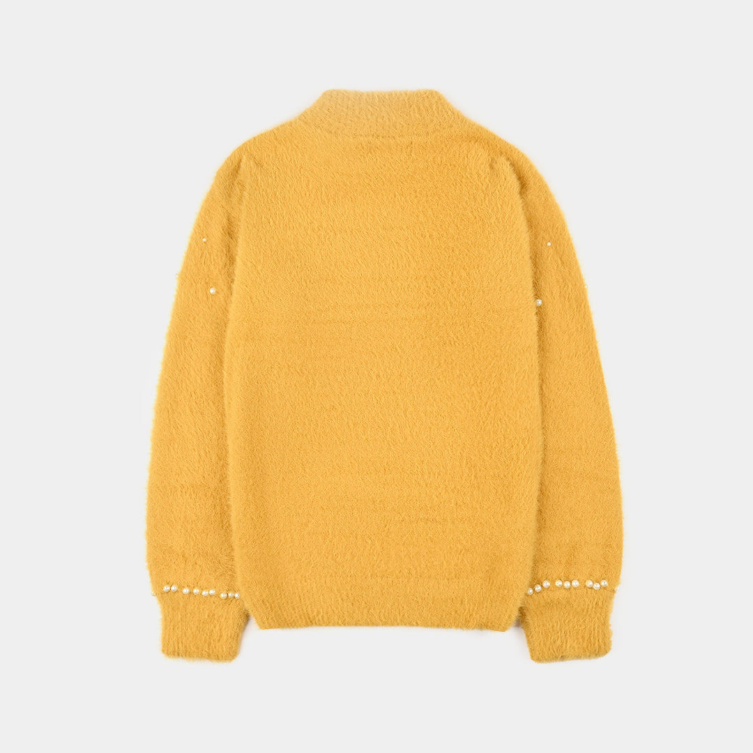 Girls VPN-Acrylic Sweater-Mock Neck Pearls-Lt.Mustard