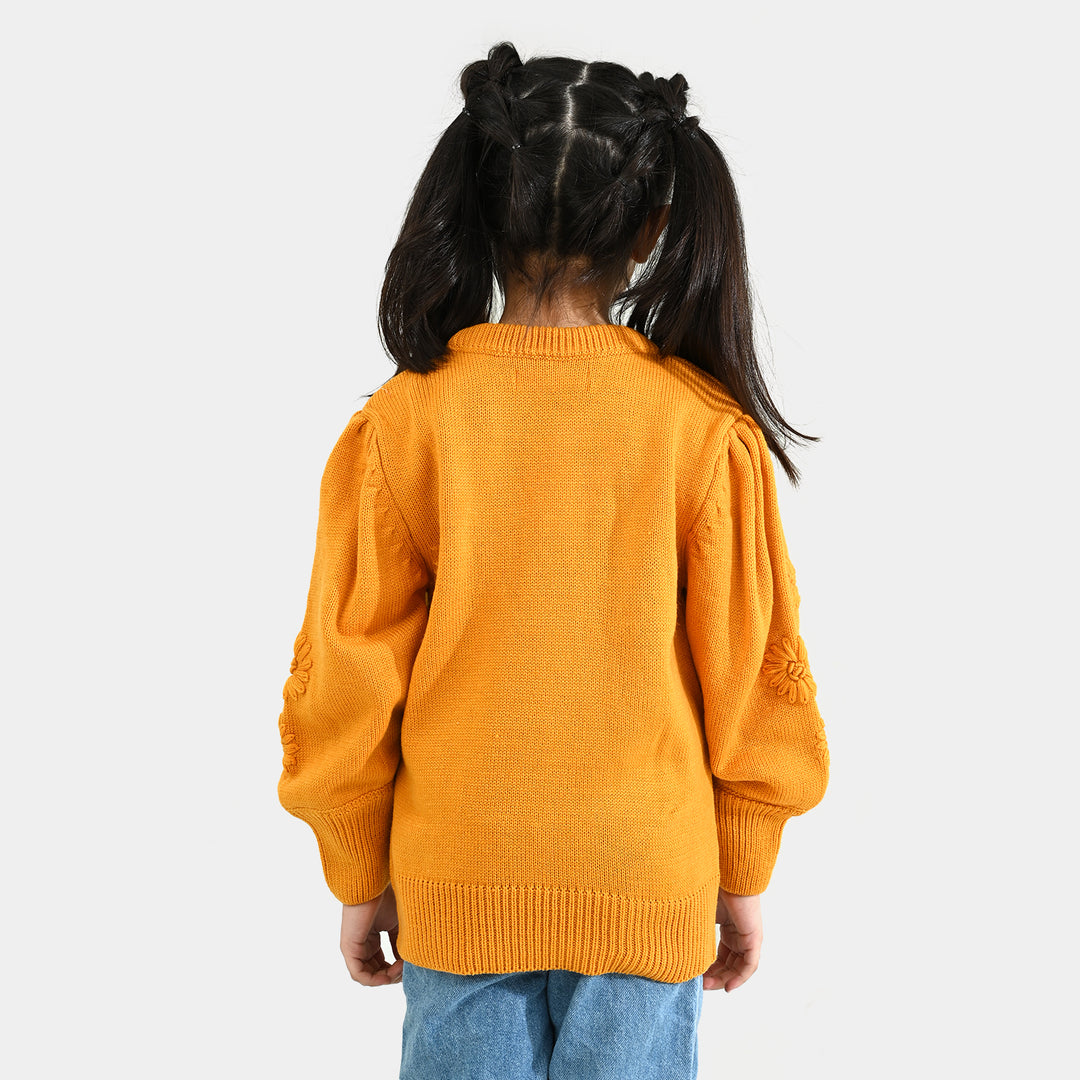 Girls Acrylic Sweater-Flower Bunches-Mustard