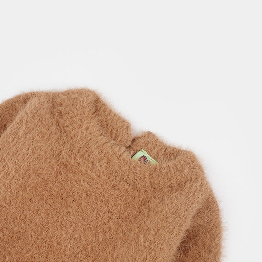Infant Girls Feather yarn Sweater-Feather- Brown