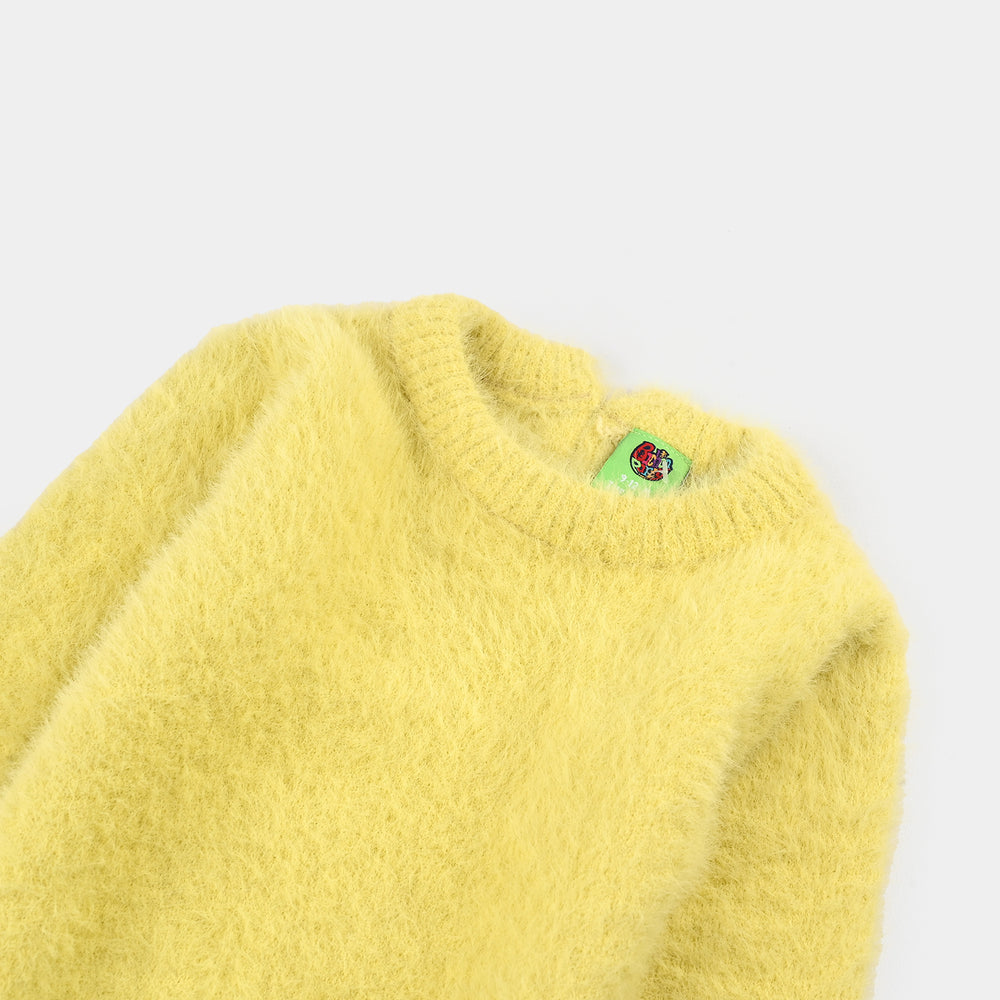 Infant Girls Feather yarn Sweater-Yellow