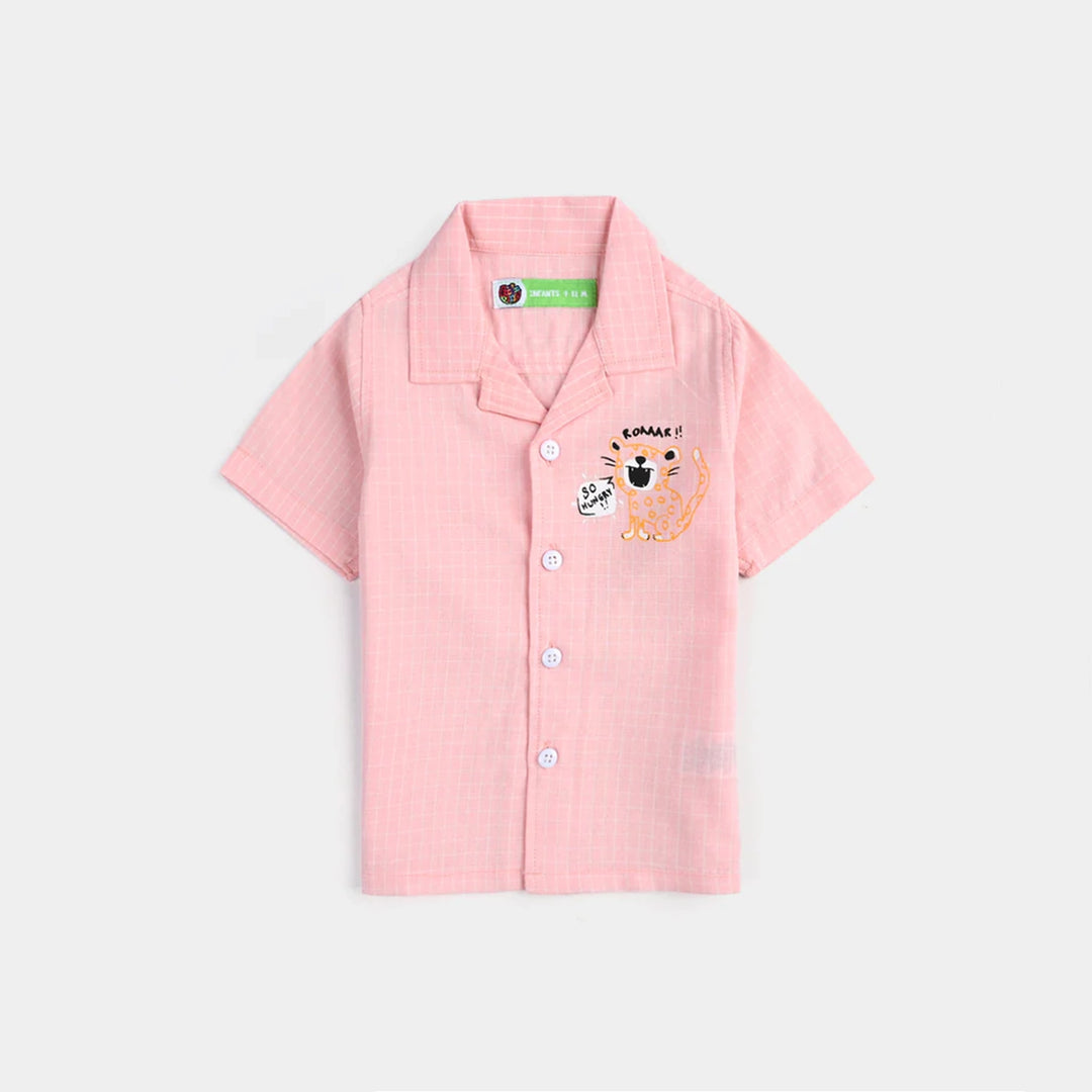 Infant Boys Yarn Dyed Basic Casual Shirt (So Hungry)-L.Peach