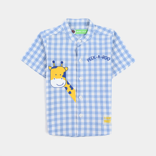 Infant Boys Yarn Dyed Basic Casual Shirt (PEEKABOO)-Blue Check