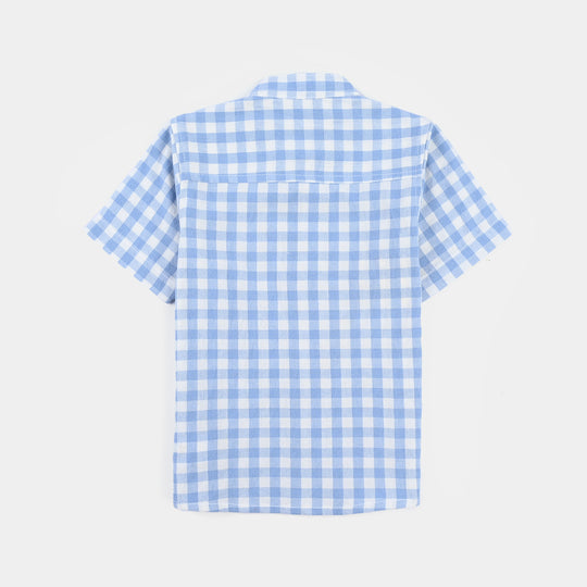 Infant Boys Yarn Dyed Basic Casual Shirt (PEEKABOO)-Blue Check