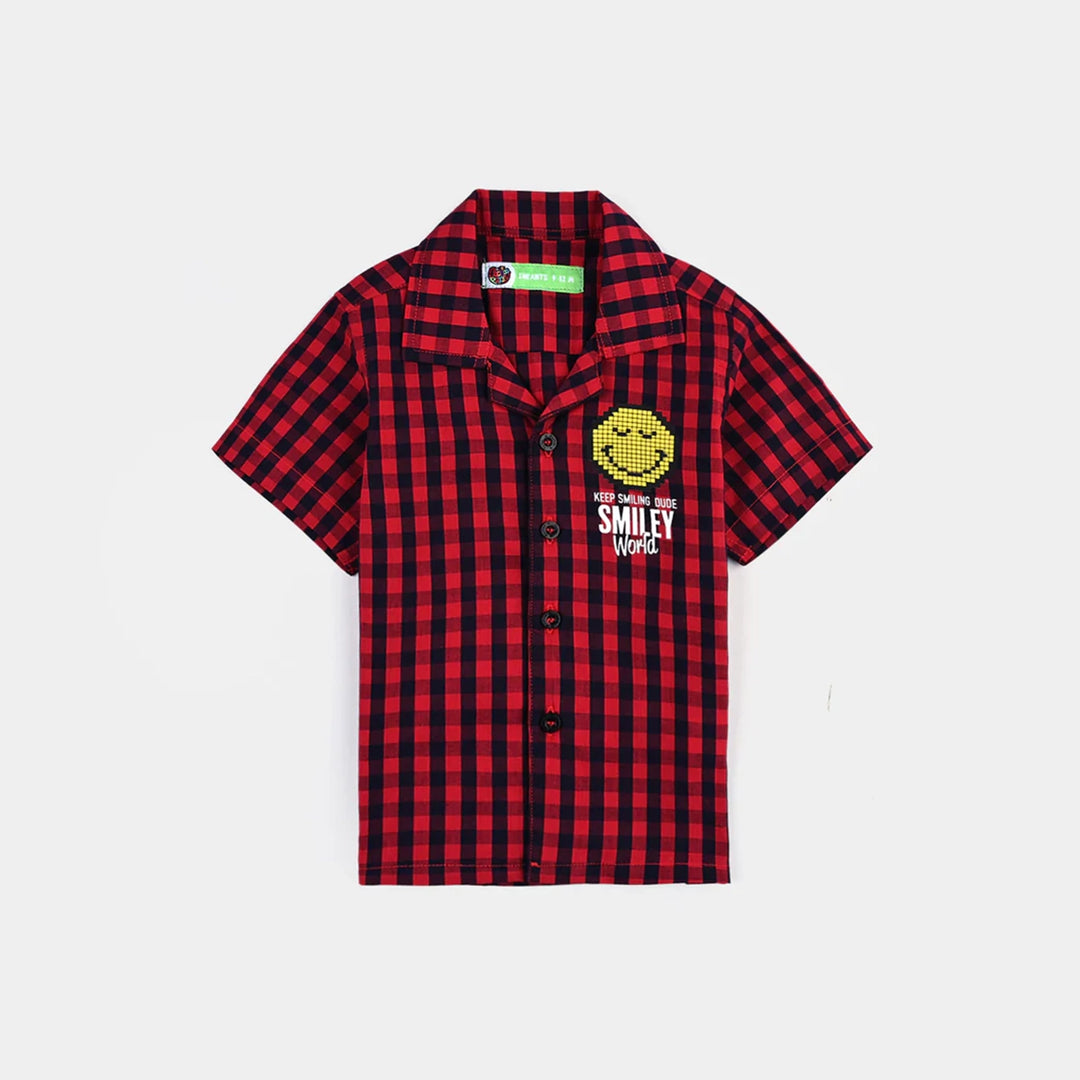 Infant Boys Yarn Dyed Casual Shirt (Smile)-Red.Check