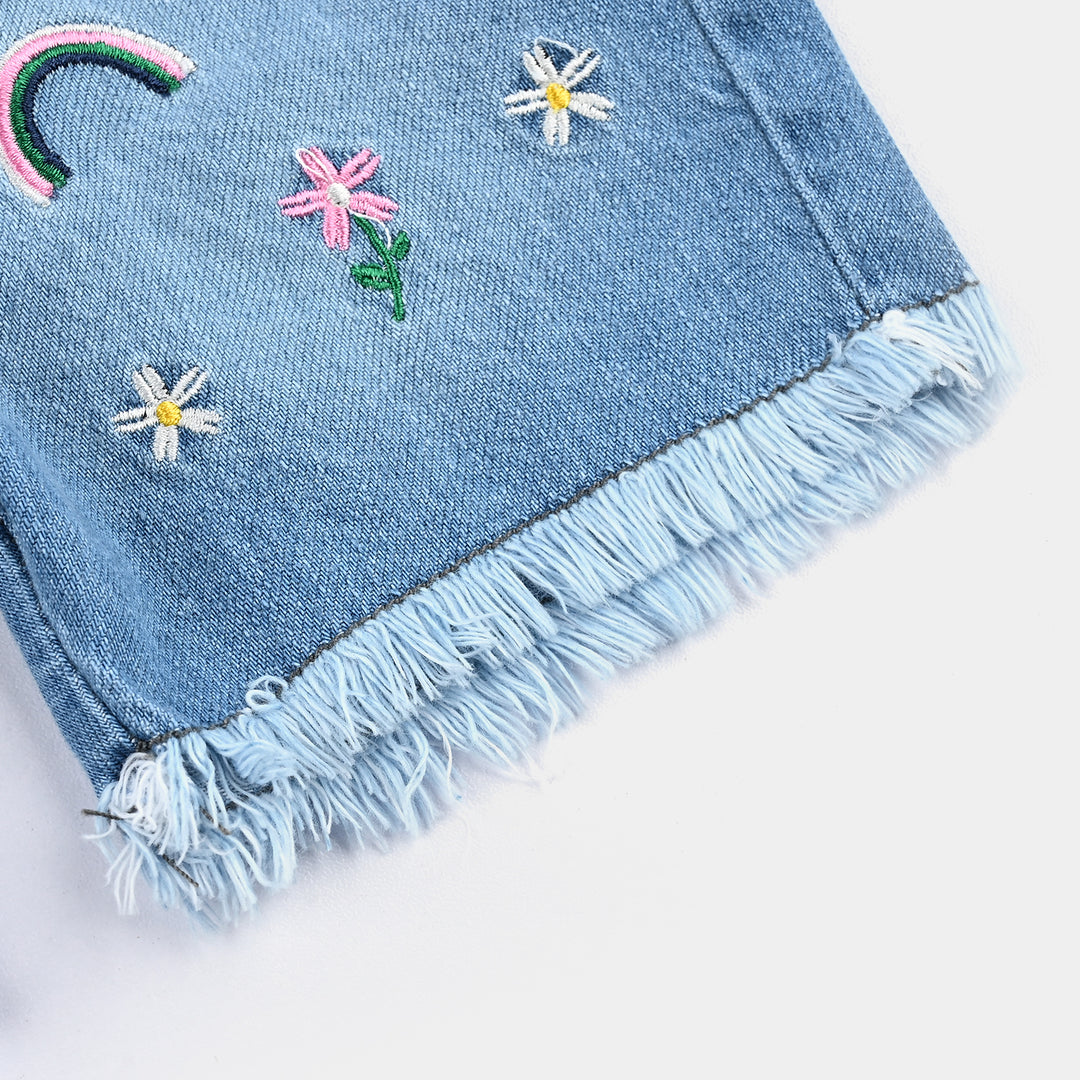 Infant Girls Denim rigid Short Petals-Ice Blue