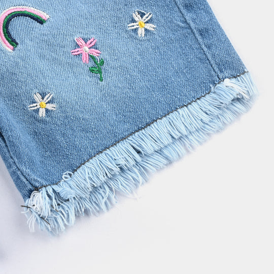 Infant Girls Denim rigid Short Petals-Ice Blue
