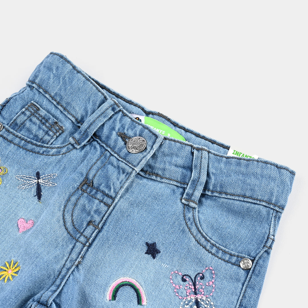 Infant Girls Denim rigid Short Petals-Ice Blue