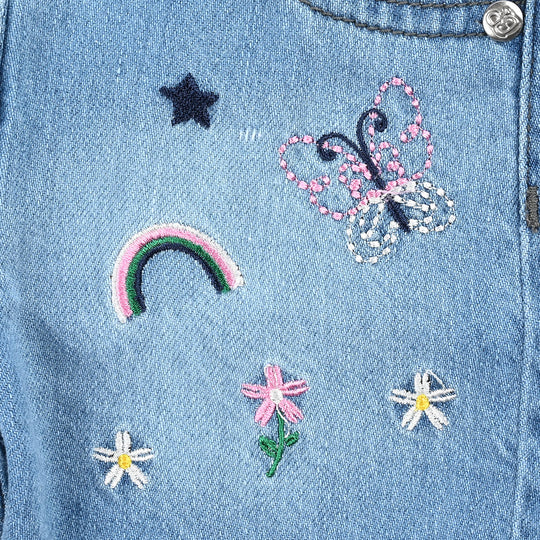 Infant Girls Denim rigid Short Petals-Ice Blue
