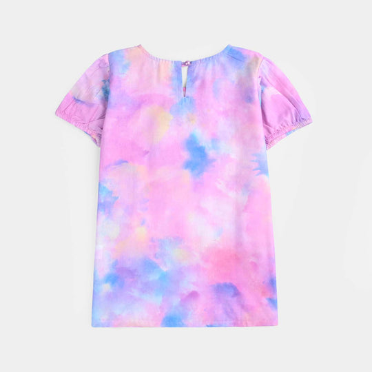 Girls Cotton Poplin Emb Top Puffy Pink-Multi