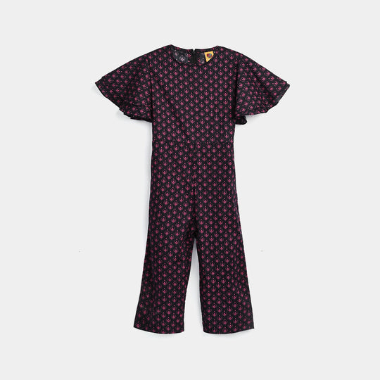 Girls Cotton Poplin Jumpsuit Pink Fauna-Multi