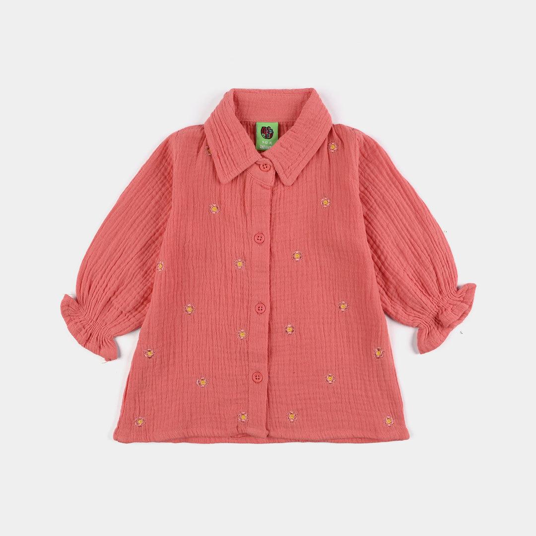 Infant Girls Cotton Poplin Co-Ord Set-Peach
