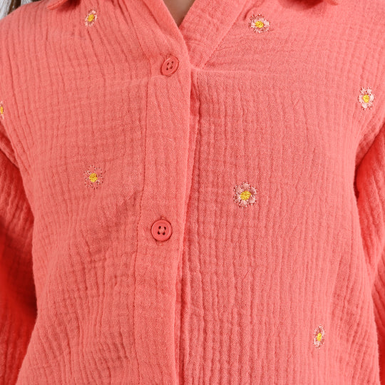 Girls Cotton Poplin Co-Ord Set Greeny Floral-Peach