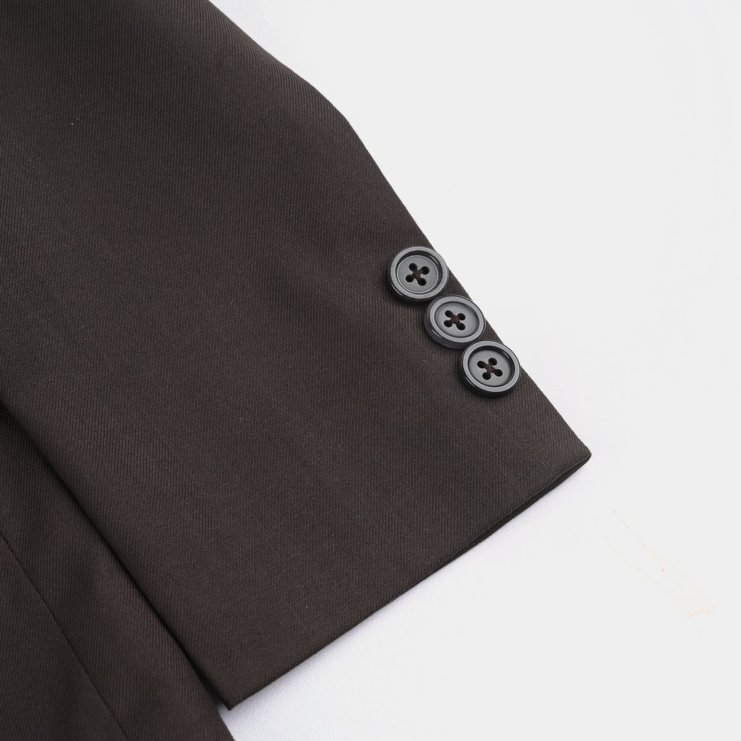 Boys Cotton Twill Coat Pant Suit - Brown
