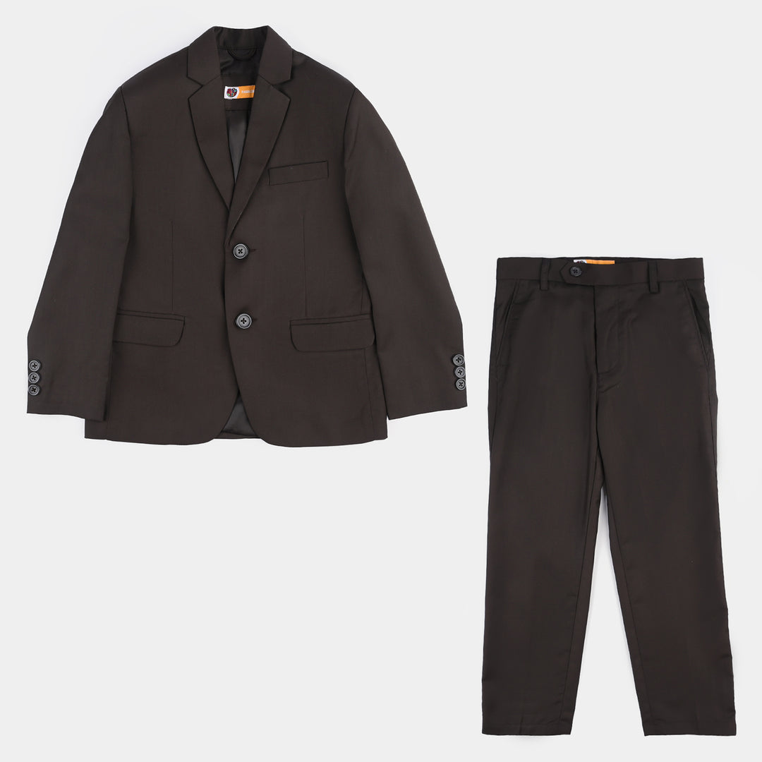 Boys Cotton Twill Coat Pant Suit - Brown