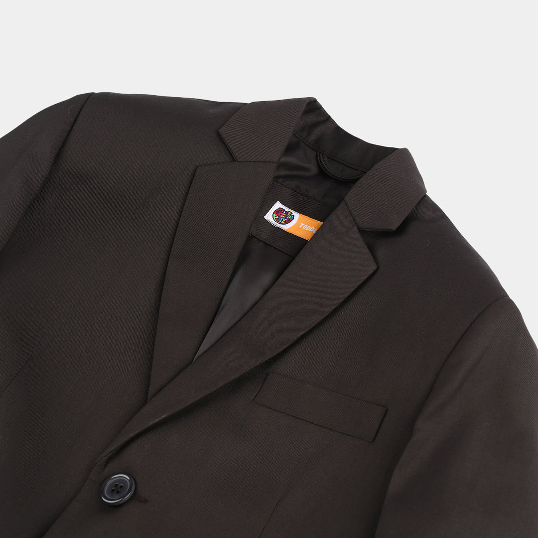 Boys Cotton Twill Coat Pant Suit - Brown