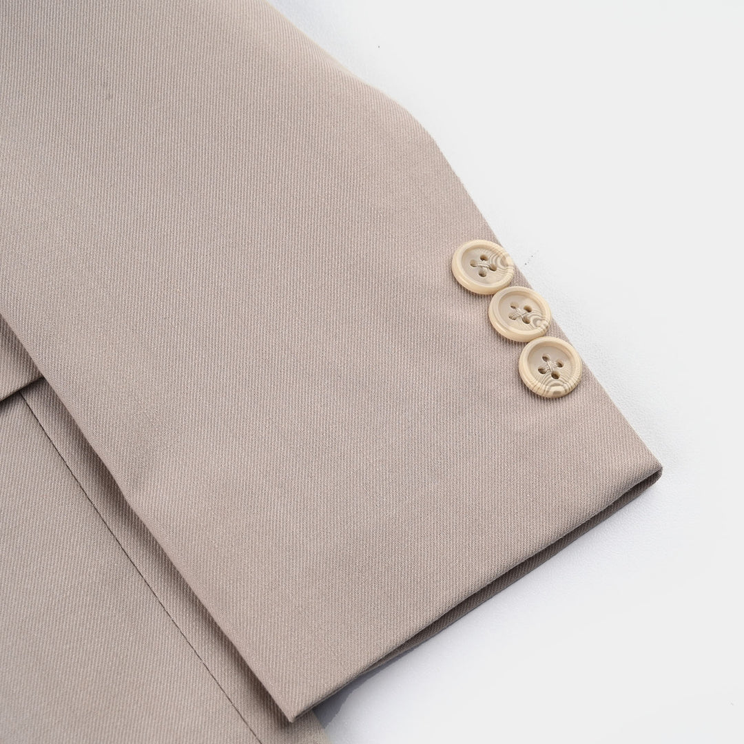 Boys Cotton Twill Coat Pant Suit-BEIGE