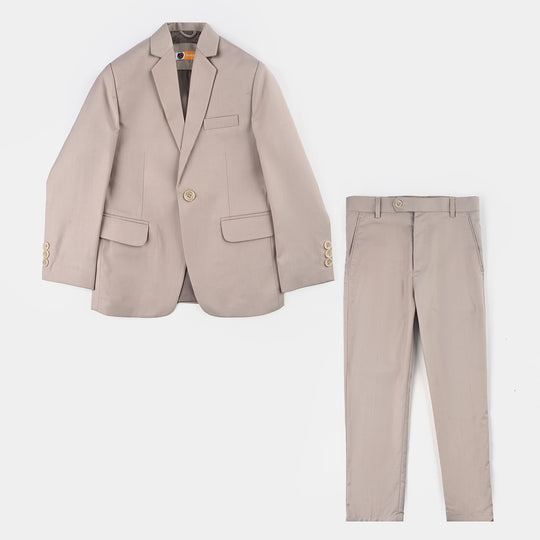 Boys Cotton Twill Coat Pant Suit-BEIGE
