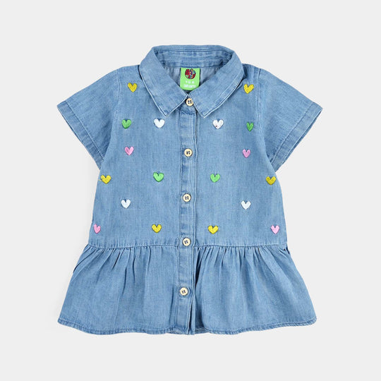 Infant Girls Tensile Denim (Light Denim) Emb Top Hearts-Blue