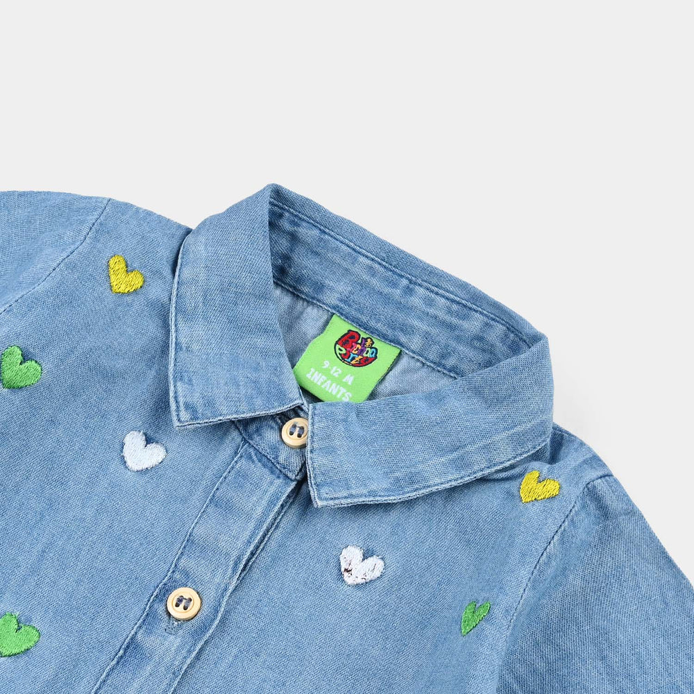 Infant Girls Tensile Denim (Light Denim) Emb Top Hearts-Blue