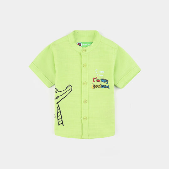Infant Boys Cotton Slub Casual Shirt (Handsome)-L.Green