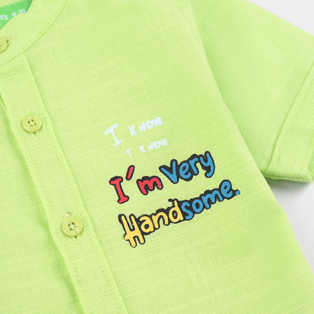 Infant Boys Cotton Slub Casual Shirt (Handsome)-L.Green