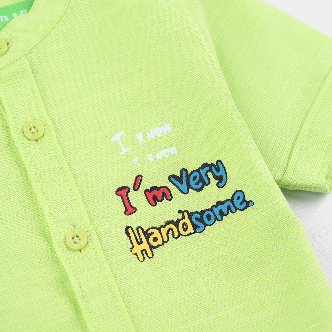 Infant Boys Cotton Slub Casual Shirt (Handsome)-L.Green