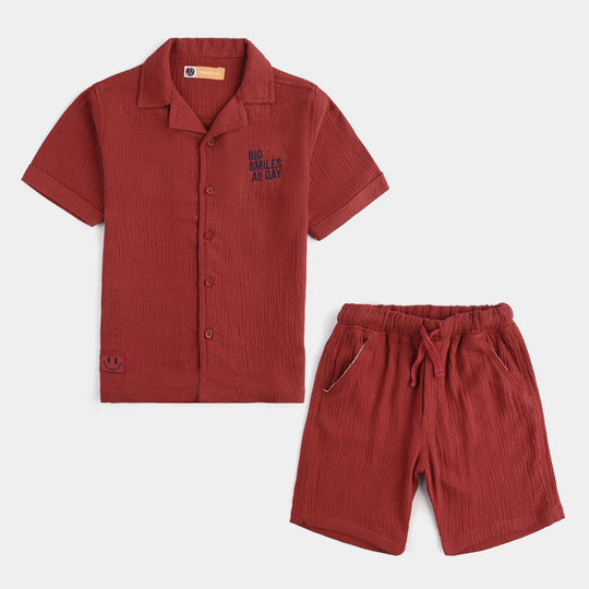 Boys Cotton Woven Suit Big Smile All Day-M-MAROON