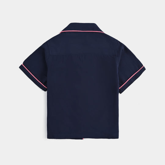 Infant Girls Viscose Nightwear Contrast-NAVY