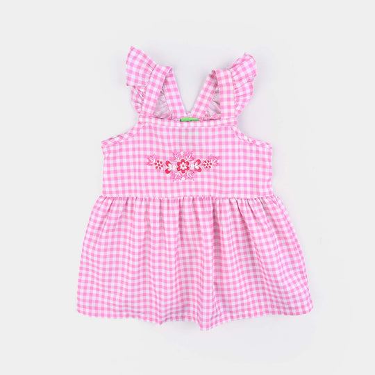 Infant Girls Cotton Poplin Emb Frock Pink Check