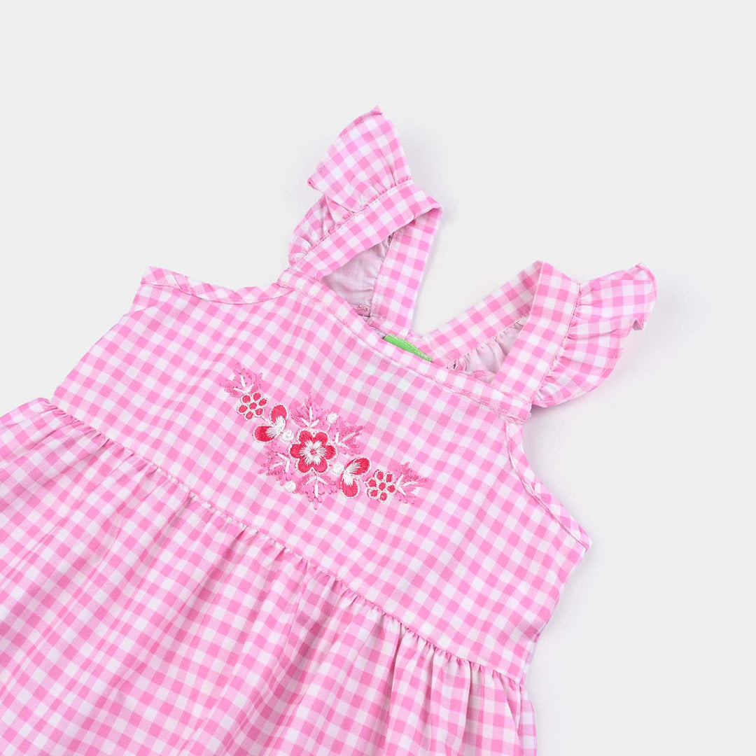 Infant Girls Cotton Poplin Emb Frock Pink Check