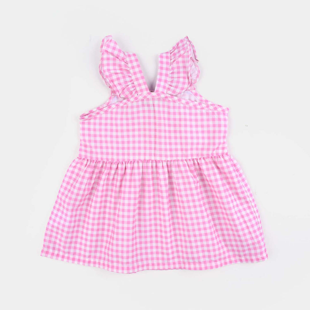 Infant Girls Cotton Poplin Emb Frock Pink Check