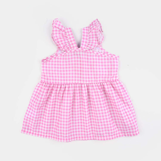 Infant Girls Cotton Poplin Emb Frock Pink Check