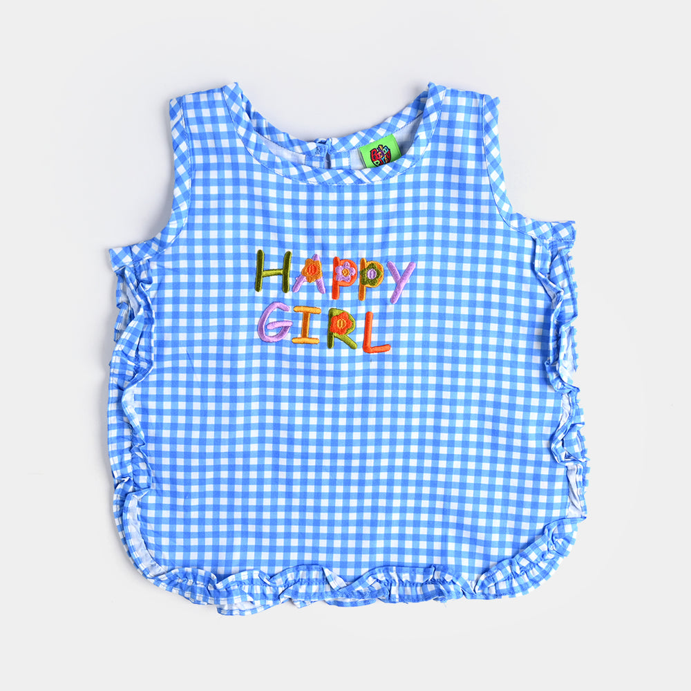 Infant Girls Cotton Poplin Emb Co-ord Set Blue Check-BLUE