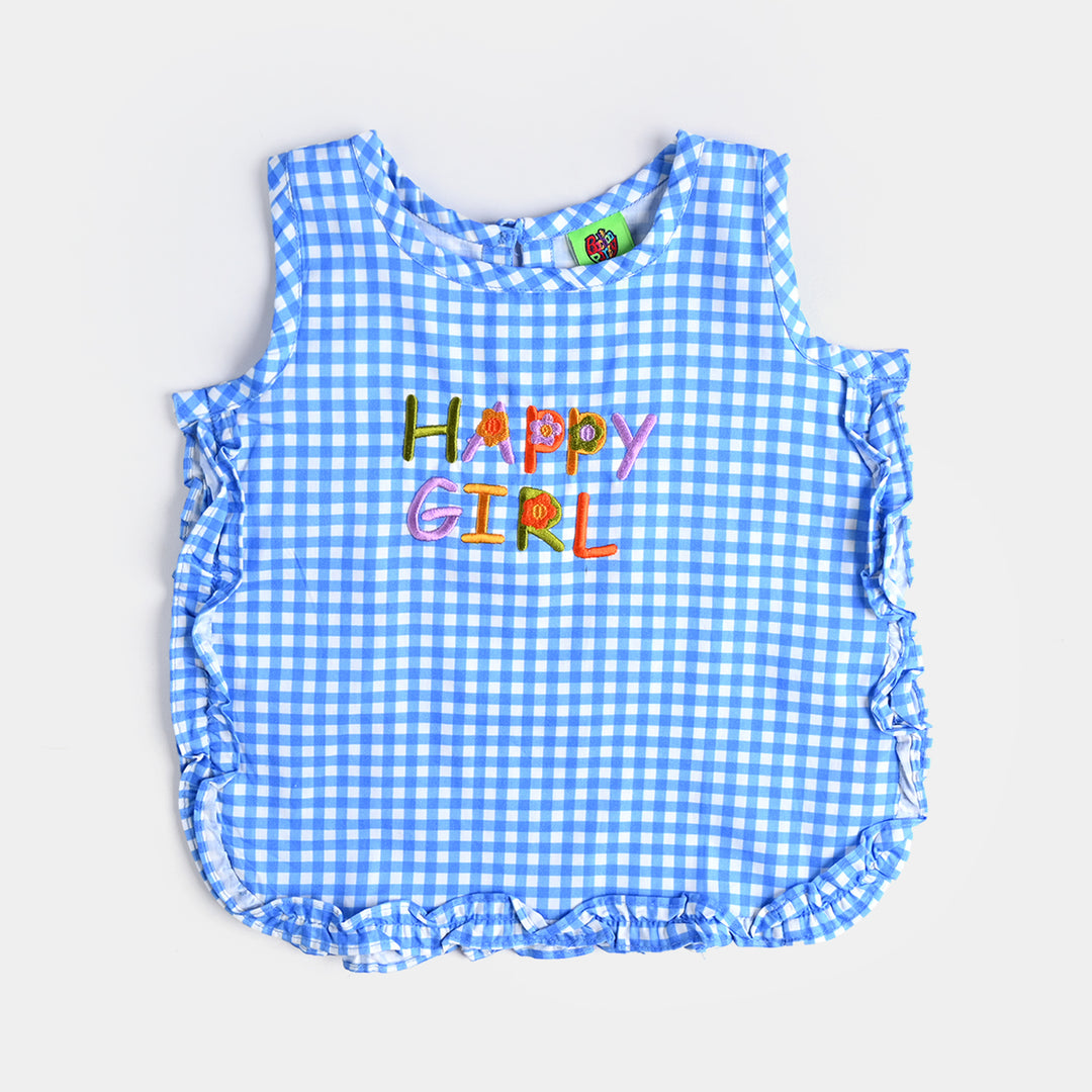 Infant Girls Cotton Poplin Emb Co-ord Set Blue Check-BLUE