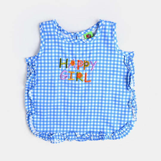 Infant Girls Cotton Poplin Emb Co-ord Set Blue Check-BLUE