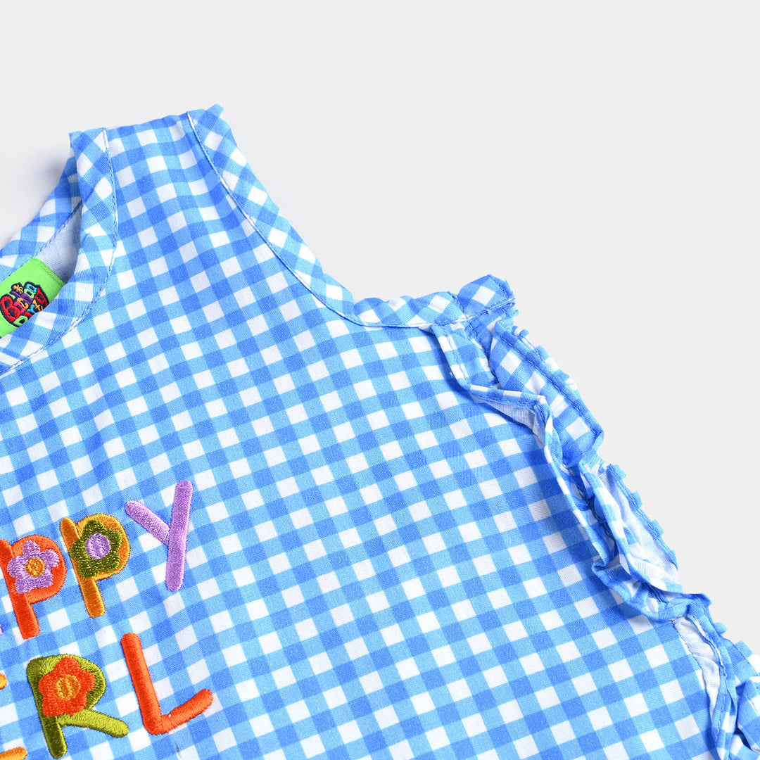 Infant Girls Cotton Poplin Emb Co-ord Set Blue Check-BLUE