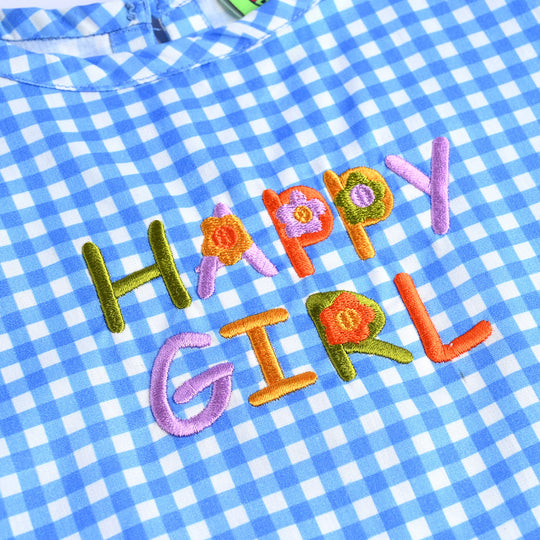 Infant Girls Cotton Poplin Emb Co-ord Set Blue Check-BLUE