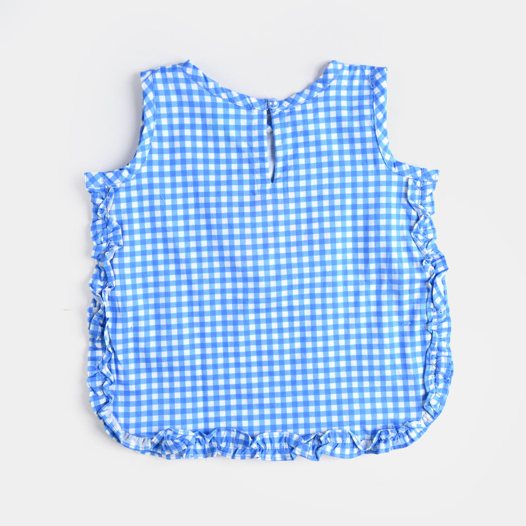 Infant Girls Cotton Poplin Emb Co-ord Set Blue Check-BLUE