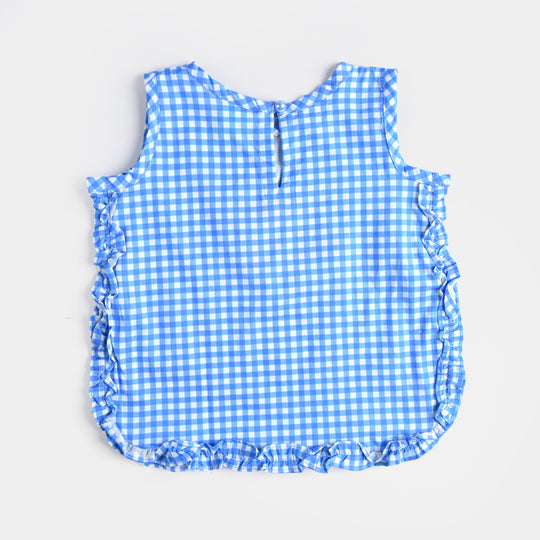 Infant Girls Cotton Poplin Emb Co-ord Set Blue Check-BLUE