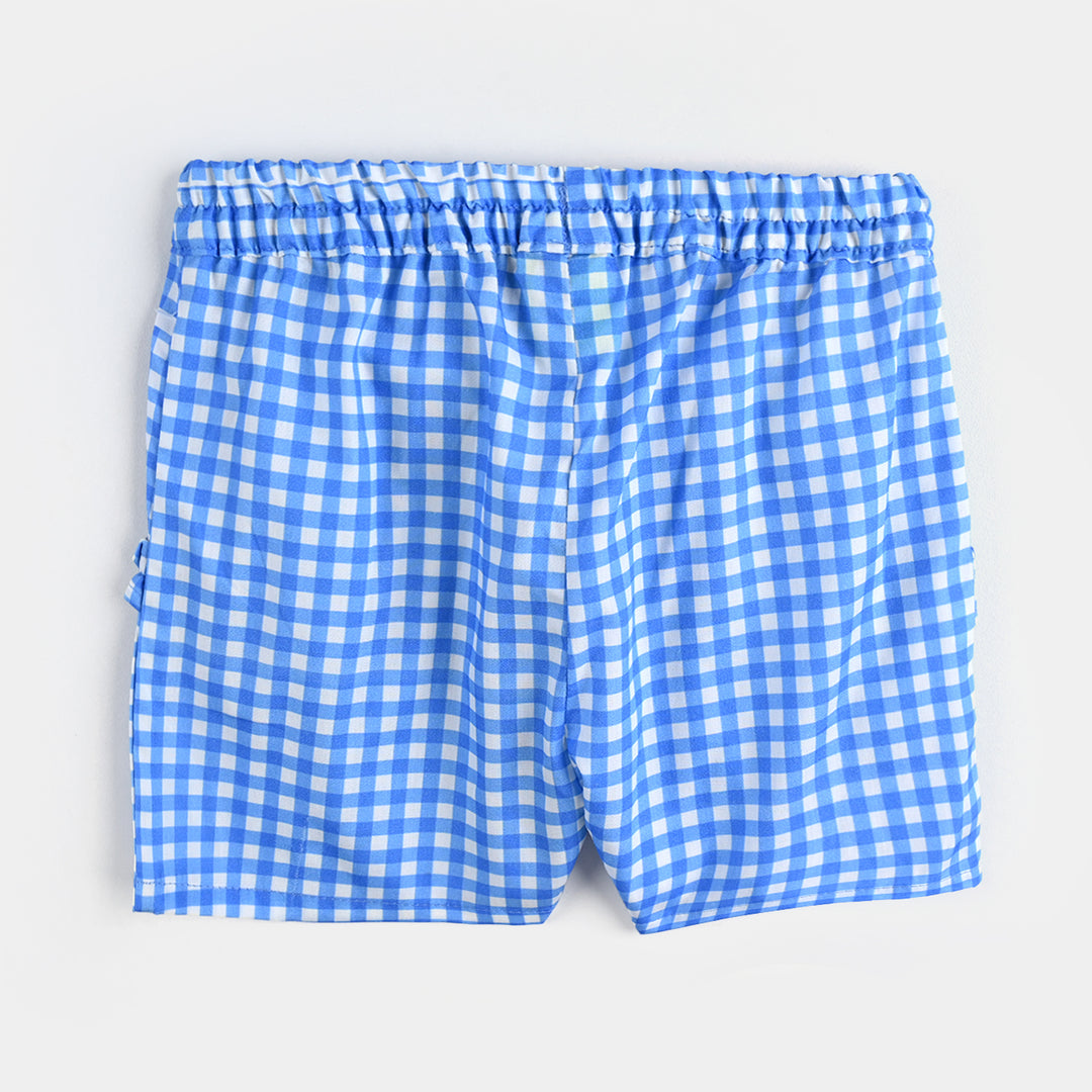 Infant Girls Cotton Poplin Emb Co-ord Set Blue Check-BLUE